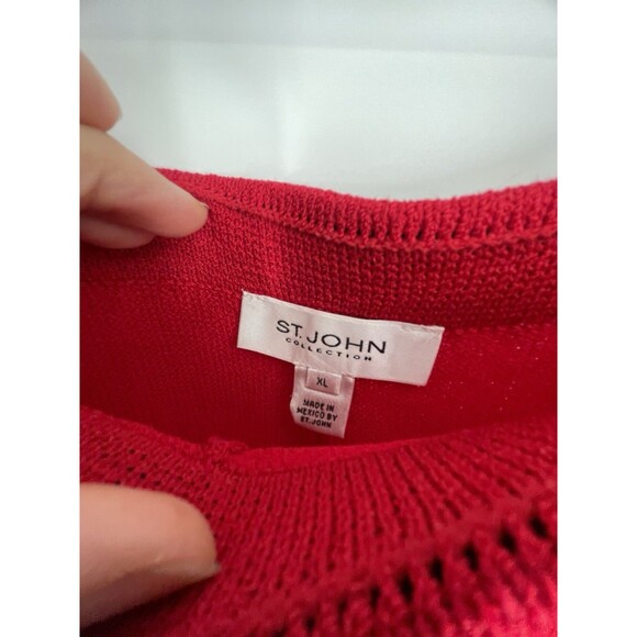 St. John Collection Red Wool Blend Knit Holiday High Waist Wide Leg Pants Sz XL - Picture 3 of 12